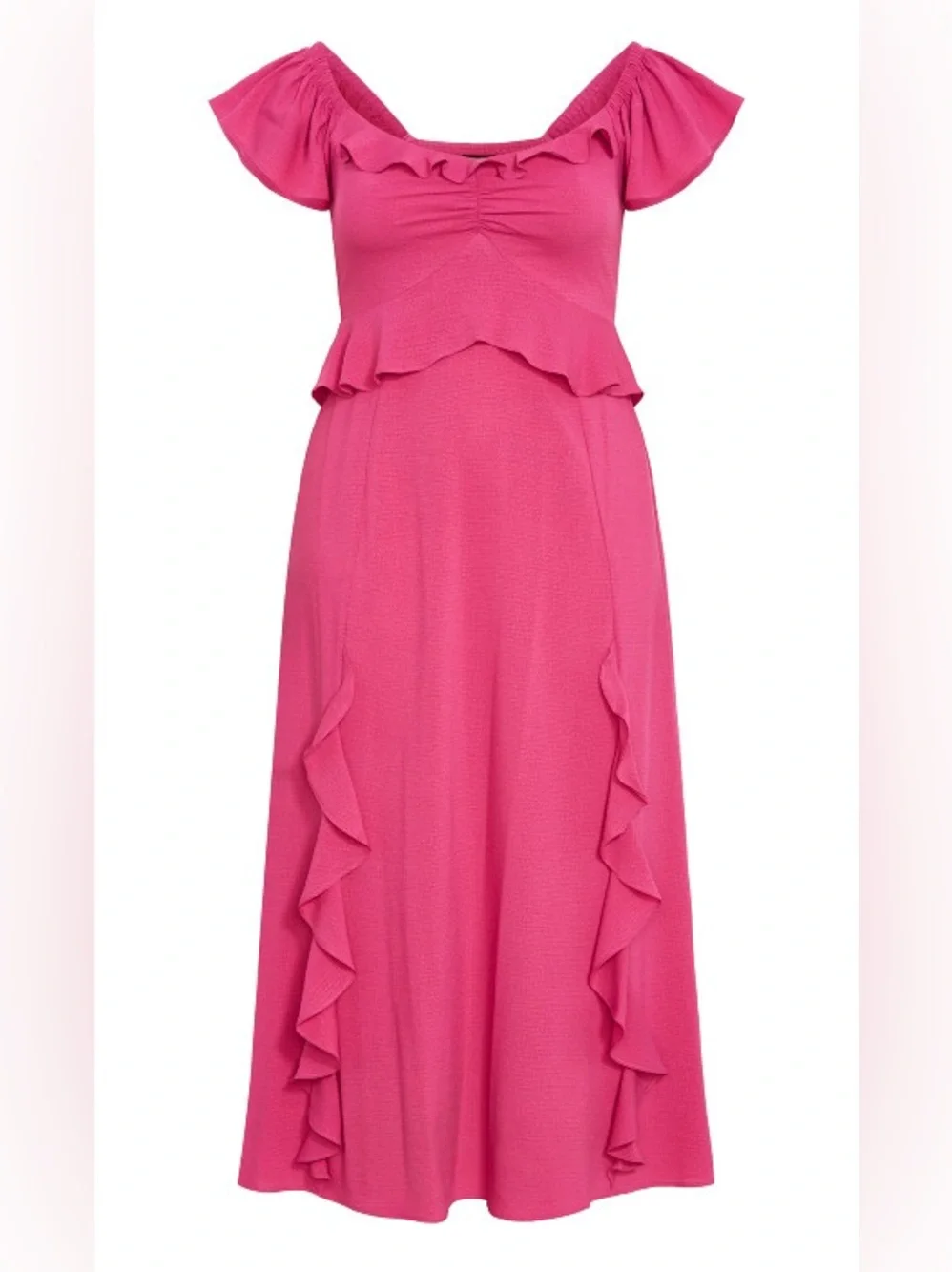 City Chic frill fee Pink Ruffle Maxi Dress 18W NWT